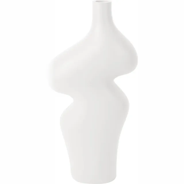 Present Time Vaas Organic Curves - Wit - 15,5x8x30,5cm - Polyresin - Scandinavisch,Modern - Bloemenvaas - Woondecoratie - Decoratieve vaas voor woonkamer of slaapkamer