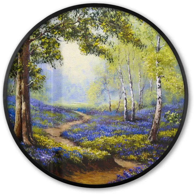FrameYourWall Poster in lijst Rond - Fotolijst 60x60 cm - Posters - Schilderij - Natuur - Bos - Bloemen - Olieverf - Ronde posterlijst zwart - Decoratie - Wanddecoratie woonkamer - Muurdecoratie slaapkamer Lavendel - Landschap