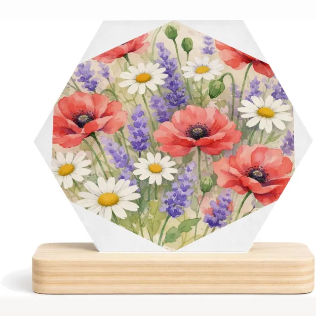Mr Cadeautjes MDF fotolijst/inleg hexagon 14 x 13 - design Aquarel wilde bloemen | cadeau Wit