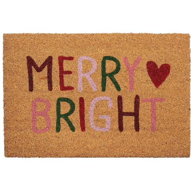 Mica Decorations Kerst deurmat Merry bright (60x40 cm) Beige