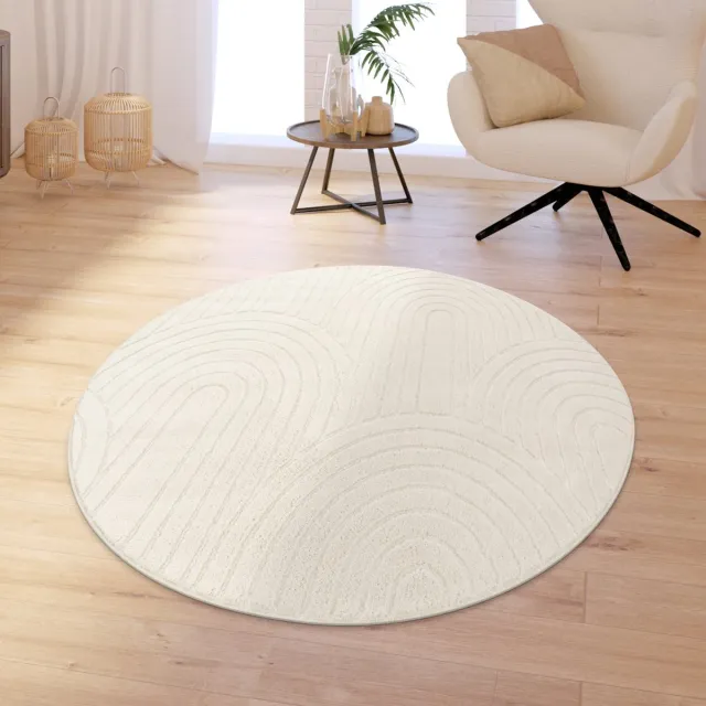 TT Home Woonkamer tapijt slaapkamer hoogpolig zacht wasbaar effen 3D look modern 120 x 120 cm Rond 120 x 120 cm Rond beige