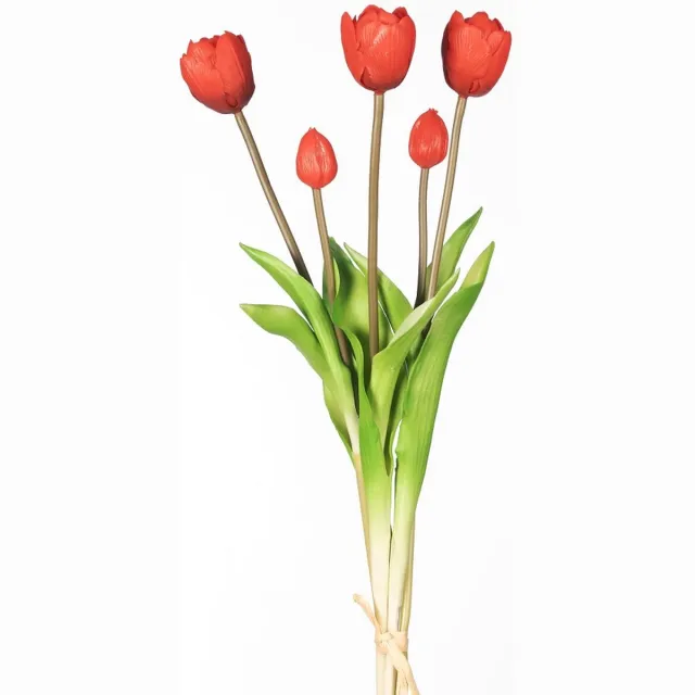 Originals '74 Real Touch Tulip Dubble Bundle x5 L44cm Red - Real Touch Tulpen - Rood- Tulpen - Kunstbloemen - Kunst Tulpen - Kunst Boeket - Tulp - 44 CM - Zijden Bloemen - Latex Bloem - Bruiloft - Voorjaar - Lente
