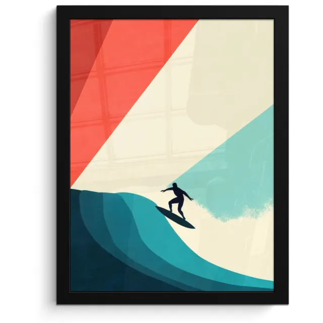 FrameYourWall Poster in lijst - Fotolijst 30x40 cm - Posters - Surfer - Abstract - Golven - Zonnestralen - Posterlijst zwart - Decoratie - Wanddecoratie woonkamer - Muurdecoratie slaapkamer - Kerstversiering - Kerstdecoratie voor binnen - Kerstmis
