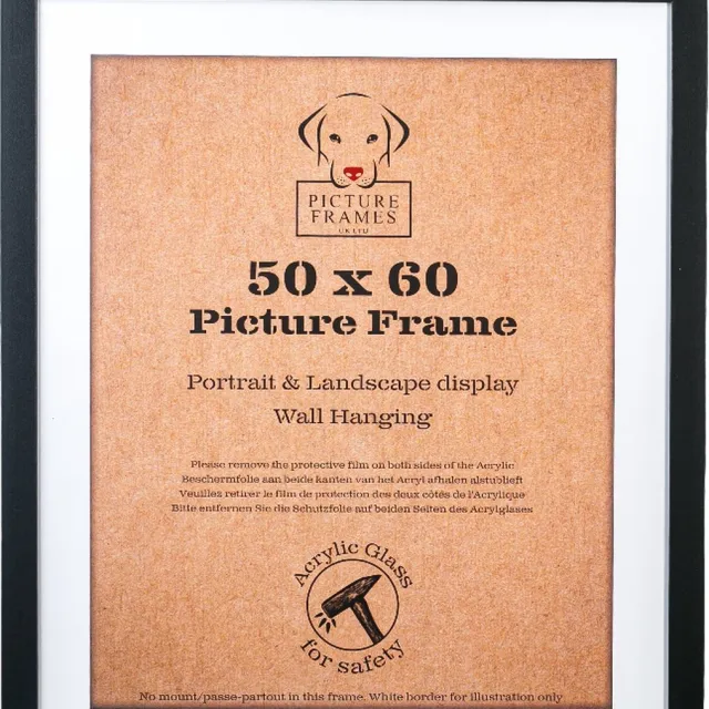 Picture Frame UK Fotolijst Fotomaat 50x60 cm - MDF Hout - Zwart - Fotokader - 25mm profielbreedte - Posterlijst