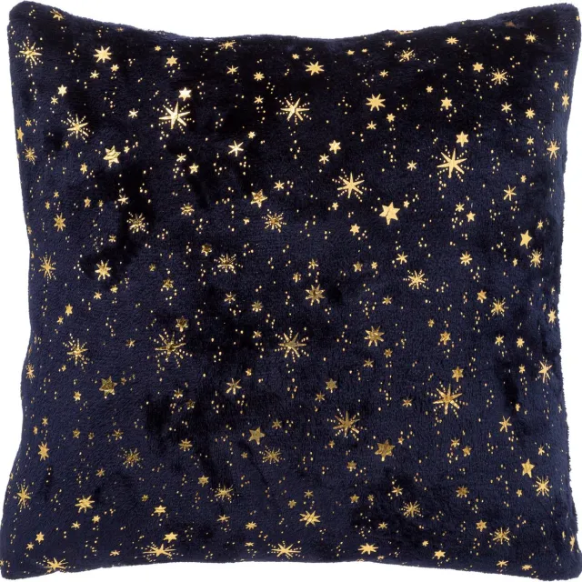 Feeric lights & Christmas Feeric Christmas - bank/sier kussen - sterrenhemel blauw/goud - 40 cm Donkerblauw