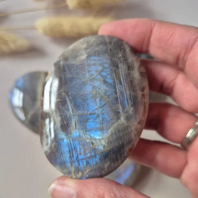 Moonlight Gemstones Blauwe Maansteen Handsteen 5-7cm (met prachtige flash) Palmsteen Worry Stone Meerkleurig