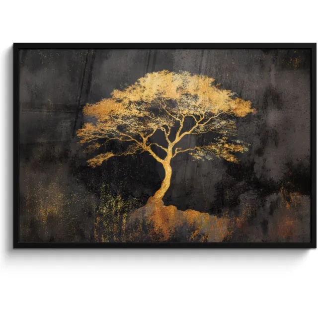 FrameYourWall Poster in lijst - Fotolijst 120x80 cm - Posters - Boom - Schilderij - Goud - Abstract - Posterlijst zwart - Decoratie - Wanddecoratie woonkamer - Muurdecoratie slaapkamer