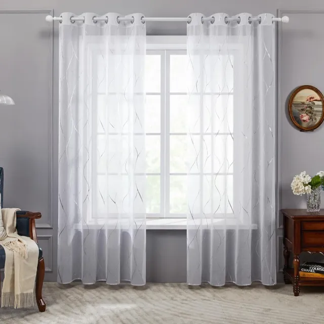 Deconovo Voile Transparante Gordijnen voor de Woonkamer, Ringgordijn, Transparant, 245 x 140 cm (H x B), Wit, Set van 2