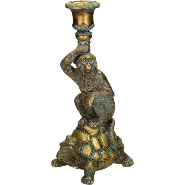 HomeDeco Kandelaren - Candle Holder Monkey Polyresin Gold 13.5x10x24,5cm Zie foto/titel