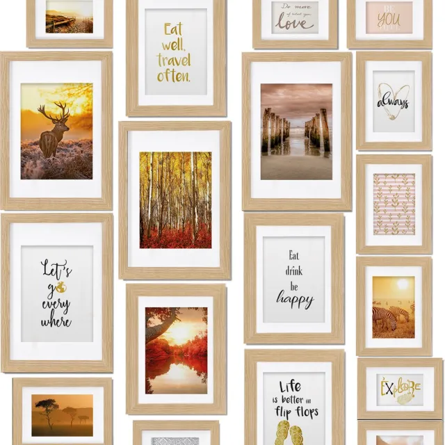 bomoe Passion Fotolijst Collage Eiken Hout 18 Fotolijsten (10,5x15cm, 13x18cm, 18x24cm, 20x30cm) Kunststof Glas Metalen Ophanging Standaard & Passepartout