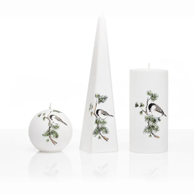 Jakelis Kaarsen - Set Handgeschilderd -vogels - cadeau wit/bruin/groen