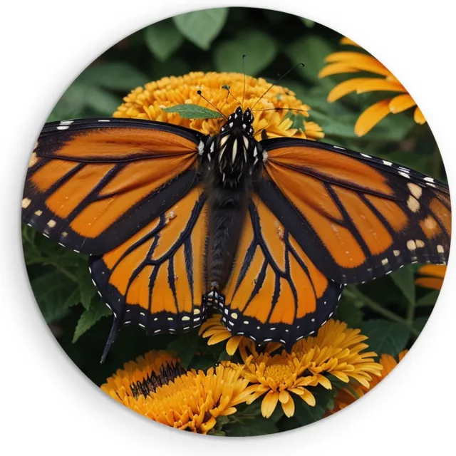 Saammp Forex Muurcirkel - Oranje Vlinder op bloem - Natuur - Dieren - Ø 90 - Wandcirkel - Wanddecoratie Cirkel - Muurdecoratie Woonkamer - Slaapkamer decoratie - Rond Schilderij