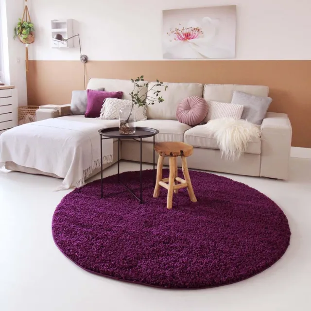 Tapeso Rond hoogpolig vloerkleed - Shaggy Trend paars 160