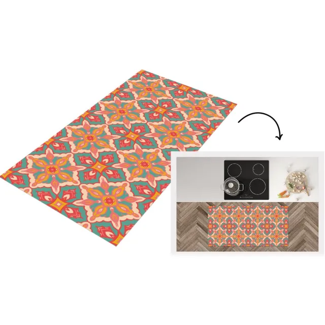 KitchenYeah Keukenloper 240x60 cm - Keukenmat vinyl Patroon - Hippie - Oranje - Keukenmatten loper - Keuken vloerkleed tapijt, foto 4