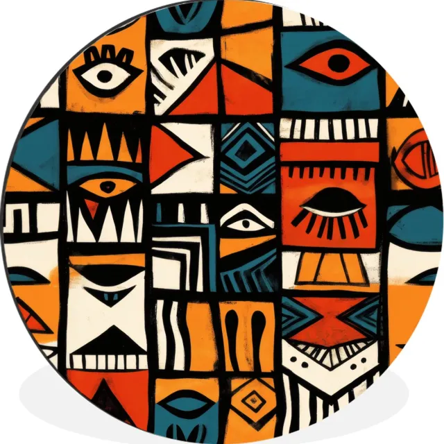 WallCircle Wandcirkel - Muurcirkel - Abstract - Gezichten - Mozaïek - Aluminium - Dibond - 60x60 cm - Binnen en Buiten