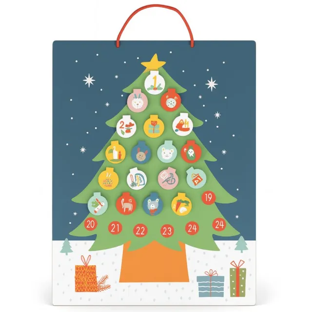 JoyLux Christmas Countdown Adventskalender Houten Kerstboom – 25 Dagen Aftellen tot Kerst – Herbruikbaar – Inclusief Houten Schijfjes Multicolor