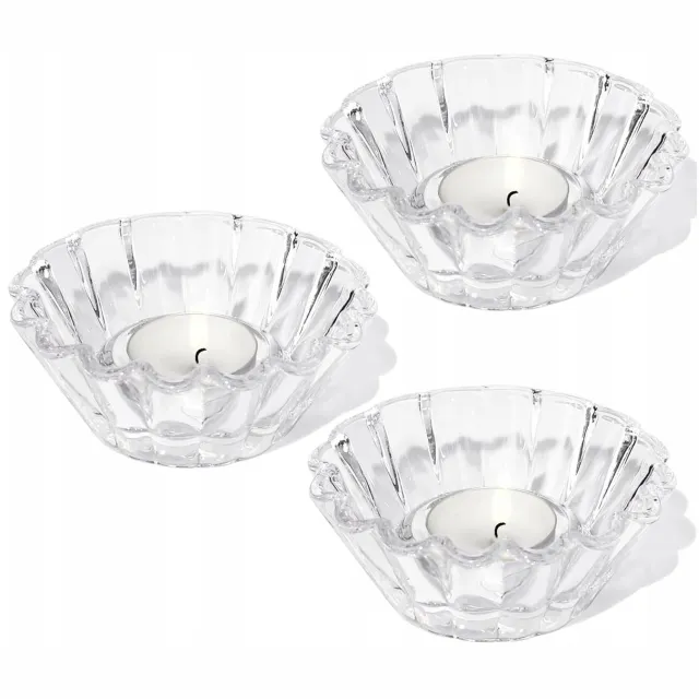 STUDIO-PAKA Set van 3 Retro Glazen Theelichthouders - Glamour Kristal Stijl transparant