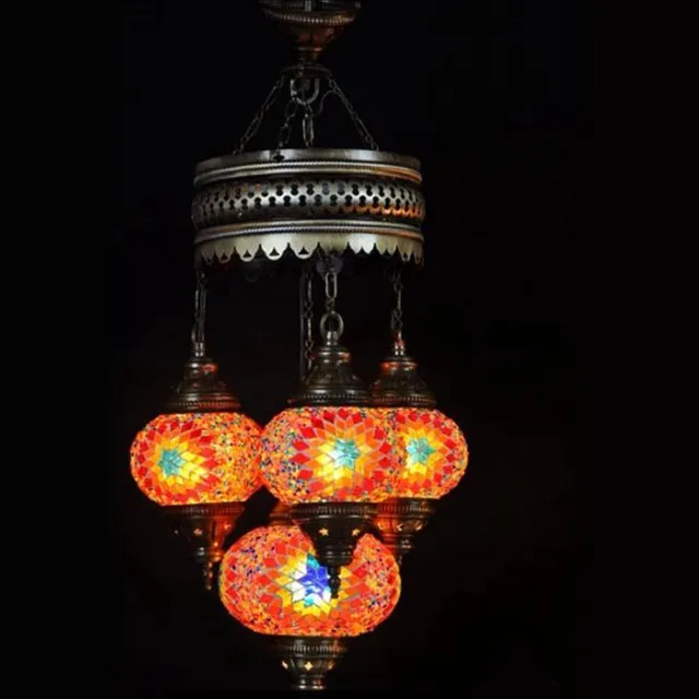 Halay Turkse hanglamp - oosterse hanglamp 4 bollen - multicolour mozaiek - handgemaakt - E-14 fitting - 80 cm lengte