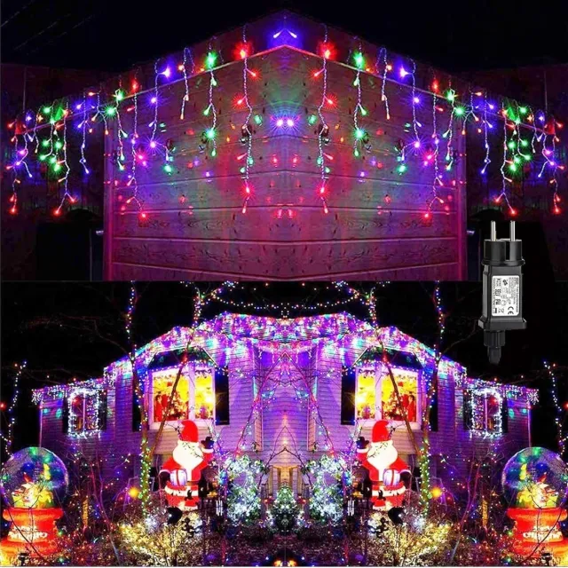 Flintry LED-kerstlichtgordijn, waterdichte raamverlichting (4 x 0,6 m), decoratieve verlichting met 8 standen voor binnen en buiten (tuin, feest, verjaardag), meerkleurig