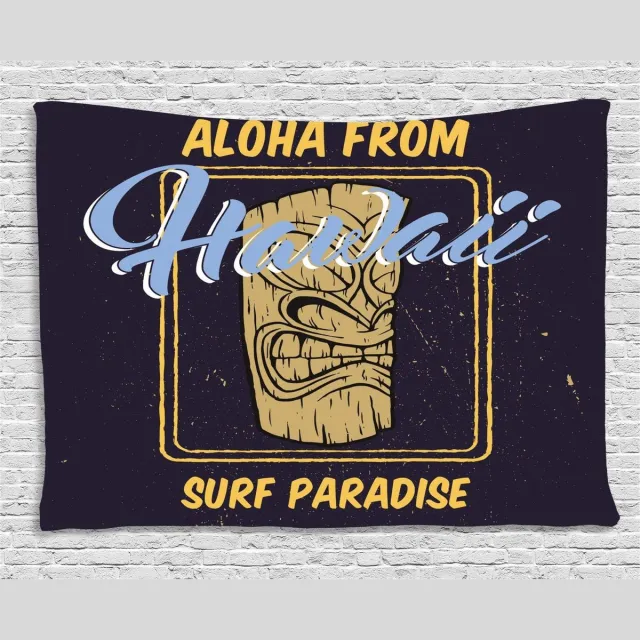 ABAKUHAUS Tiki Bar Tapijt, Aloha Hawaiiaans, Woonkamer Slaapkamer Wanddoek Zijdezacht Satijn Tapijt, 200 x 150 cm, Indigo Abrikoos Lichtblauw