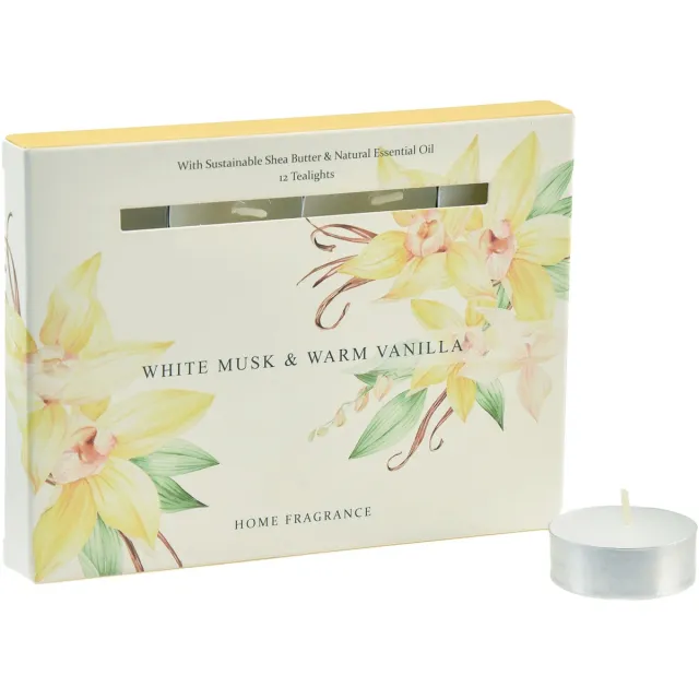 Decoris Theelichten Musk/Vanille 12-delig wit