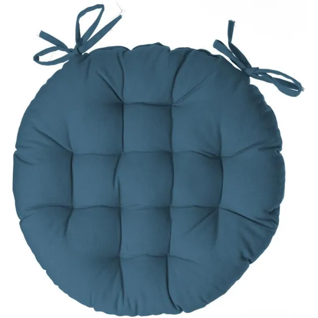 Atmosphera DELUXE stoelkussen rond blauw - ronde stoelkussens - D38 cm - Met 2 lintjes