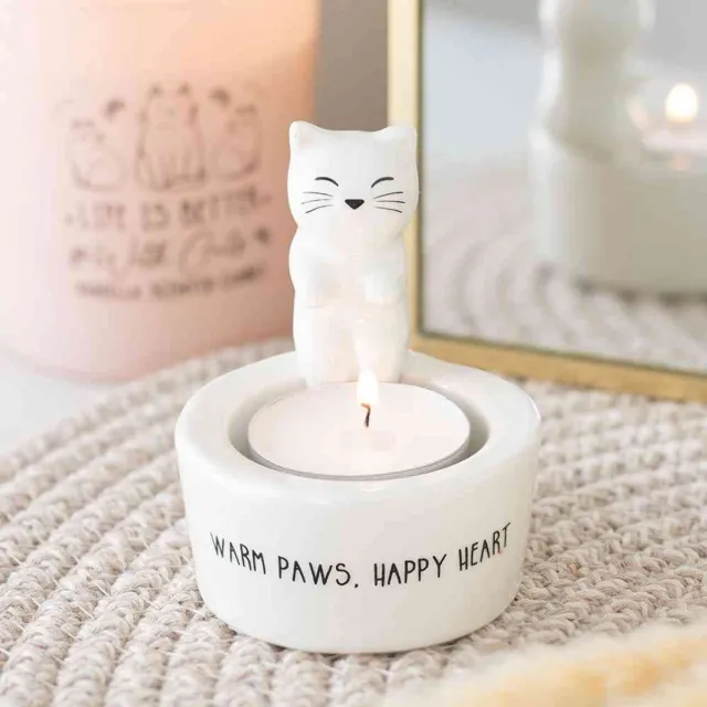 Something Different Warm Paws Happy Heart Cat Theelichthouder - Wit