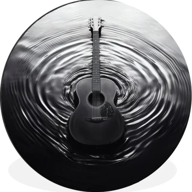WallCircle Wandcirkel - Muurcirkel - Gitaar - Hout - Water - Aluminium - Dibond - 120x120 cm - Binnen en Buiten Gitaar - Water