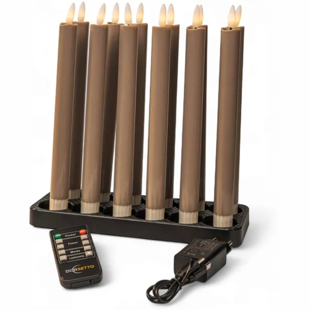 Dorsetto Led dinerkaarsen beige, oplaadbaar, tot 400 uur brandduur, set van 12
