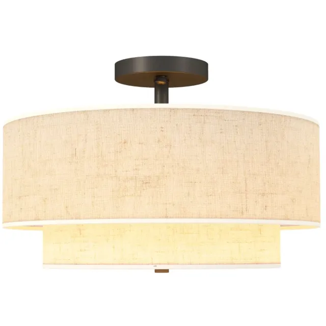 ZYLARO Plafondlamp - Hanglamp Met Dubbele Kappen - Linnenlook - Crèmewit Crèmewit+Zwart