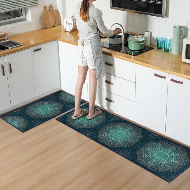 De Groen Home Vloerkleed Keukenloper set 65x180 & 60x100 cm - Deurmat binnen - Halloper set - Gold mandala - Wasbaar Antislip Zacht Tapijt
