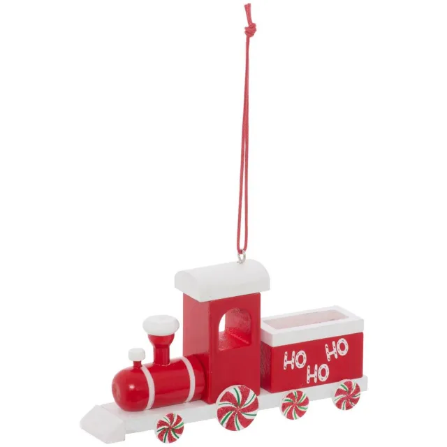 Feeric lights & Christmas Hangende dennenboom met 'Ho Ho Ho'-trein, van rood hout, 12 cm Rouge