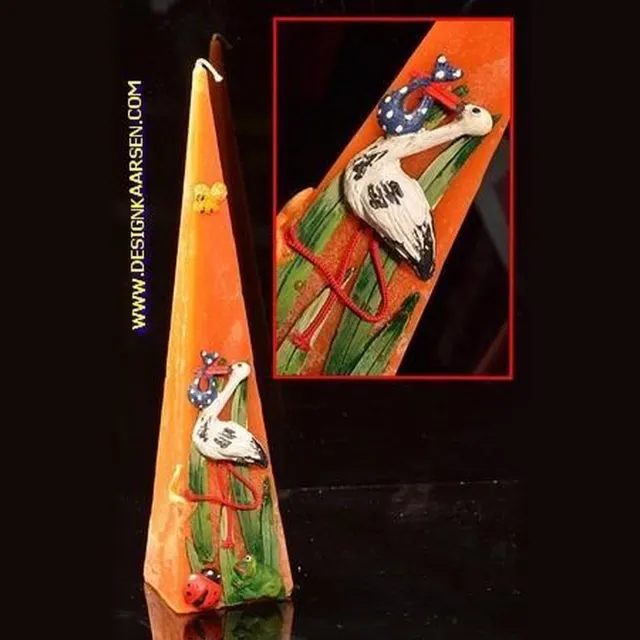 MilaNNE Geboortekaars Ooievaar, piramide, ORANJE, H: 30 cm
