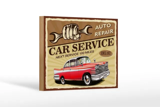 Femer Holzschild Retro 18x12cm Car Service Auto repair 1972 Bruin