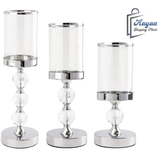 aayan glamour kaarsenhouders – metaal & kristalglas – kaarsenhouder – set van 3 – kaarsenhouder glas – 75525 transparant
