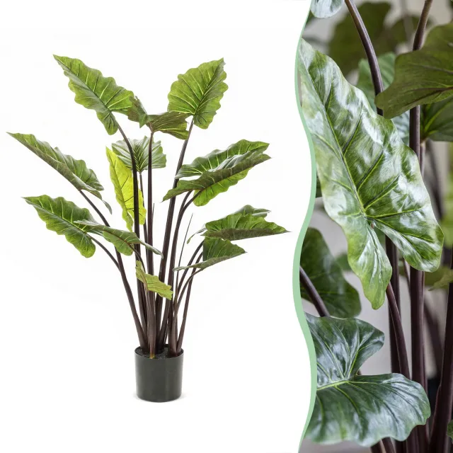 Green Boutiq Kunstplant - Colocasia Pink China - Olifantsoor - 130 cm Groen