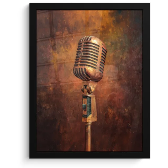 FrameYourWall Poster in lijst - Fotolijst 30x40 cm - Posters - Microfoon - Bruin - Klassiek - Posterlijst zwart - Decoratie - Wanddecoratie woonkamer - Muurdecoratie slaapkamer Microfoon - Klassiek