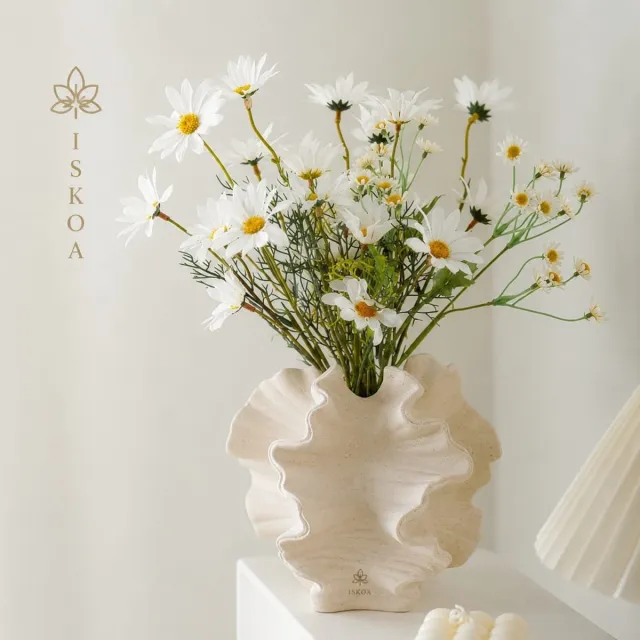 ISKOA Keramische Vaas Zwart - Moderne Scandinavische Vazen Decoratie - Esthetische Boho Bloemenvaas voor Thuis, Woonkamer, Kantoor, Boerderij (Groot, Wit)