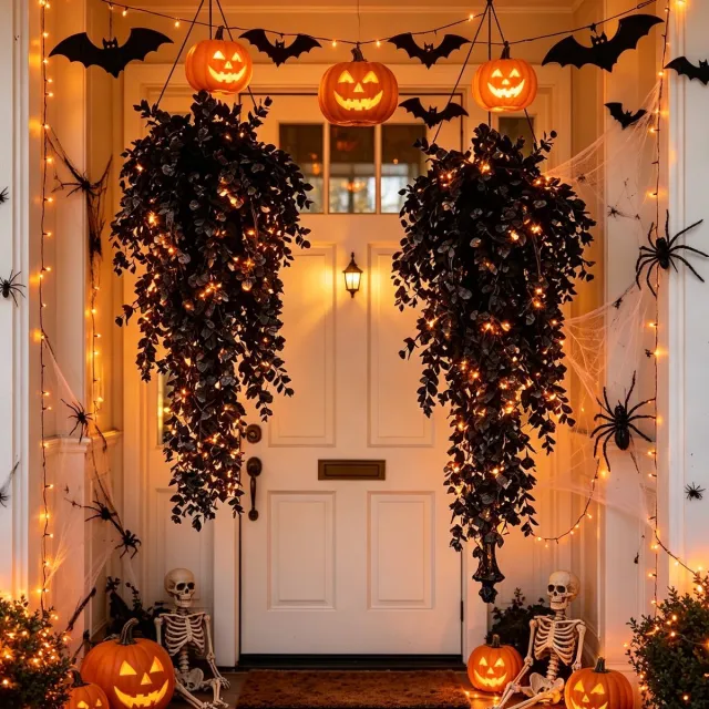 FLITI Kunstmatige Eucalyptustakken 75 cm – Zwarte Hangplanten – Eucalyptus Wanddecoratie – Hangende Planten voor Halloween, Feest & Interieur – Kunstplant – Zwart – 4 Stuks