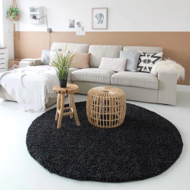 Tapeso Rond hoogpolig vloerkleed - Shaggy Trend antraciet 100