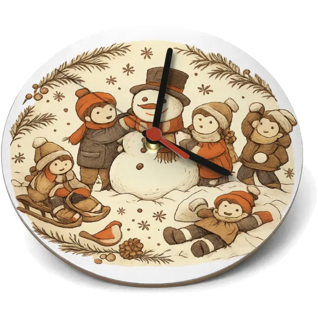 Mr Cadeautjes Klok rond Ø 19 - design Een vrolijke all-over herfstwandeling met een dierlijke para | cadeau Wit