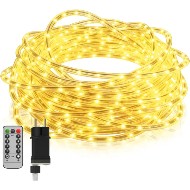 NAIZY Lichtsnoer Buiten 10 Meter - Warmwit 100 LEDs - Steekbaar met 8 Lichtmodi en Geheugenfunctie - Kerstverlichting voor Tuin Kerstboom Bruiloft Feest - NAIZY