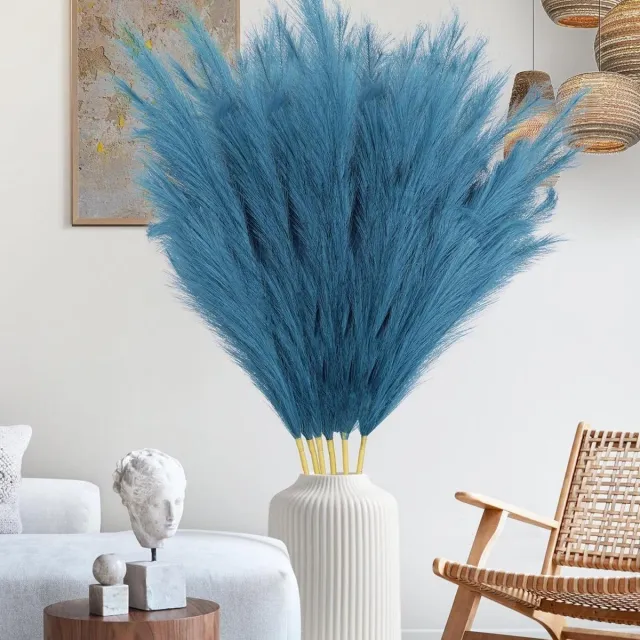 Allecto Plus Kunstbloemen Pampasgras Decoratie 6 stuks - Kunstblauw - Droogbloemen - Boho - Bruiloft - Slaapkamer - 110 cm-lang Any