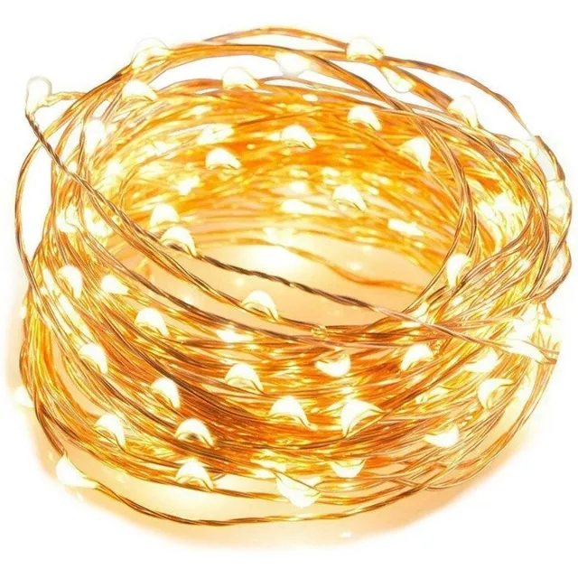 ABC-Led Kerst koperdraad LED verlichting - Warm wit - 10 meter - incl. batterijen