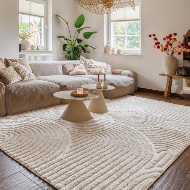 Tapeso Scandinavisch vloerkleed - Arc Curve crème 80x150