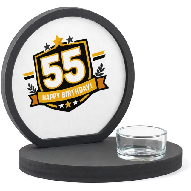 Mr Cadeautjes MDF inleg theelichthouder ~8 cm - design Feestelijke mijlpaalprint met een centraal cijfer in een gra | cadeau Wit