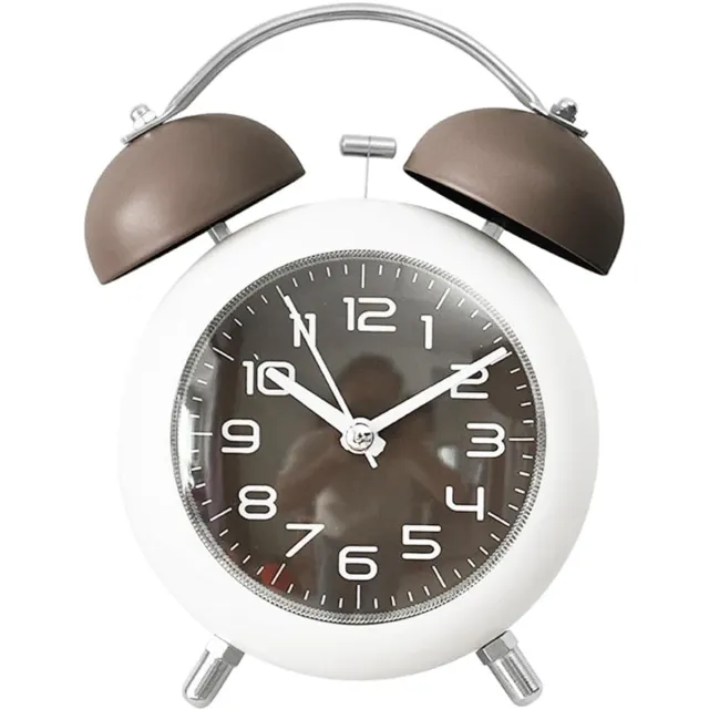oneay Wekker, metalen analoge bureauklok van 10 cm met nachtlampje, stil, voor studentenkamer, thuis, kantoor en op reis (bruin)