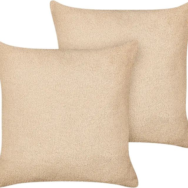 Beliani LEUZEA - Sierkussen set van 2 - Zandbeige - 45 x 45 cm - Bouclé