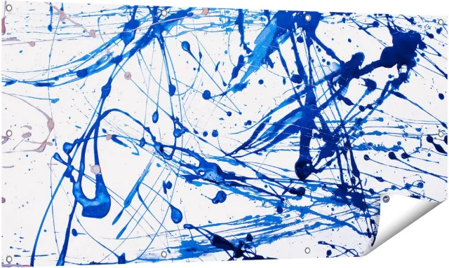 Gards Tuinposter Abstracte Kunst Blauwe Verf - 140x70 cm - Tuindoek - Tuindecoratie - Wanddecoratie buiten - Tuinschilderij Multikleur