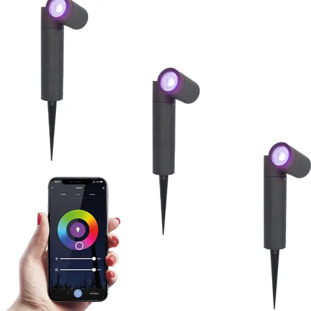 HOFTRONIC SMART 3x Pinero smart LED prikspots - RGBWW - WiFi & Bluetooth - GU10 fitting - Kantelbaar - Dimbaar via app - Tuinspot - Pinspot - Slimme verlichting - Google assistant & Amazon Alexa - IP65 voor buiten - Zwart